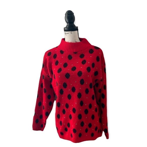 Players Sport SZ M vintage red polka dot turtleneck sweater - Picture 1 of 4